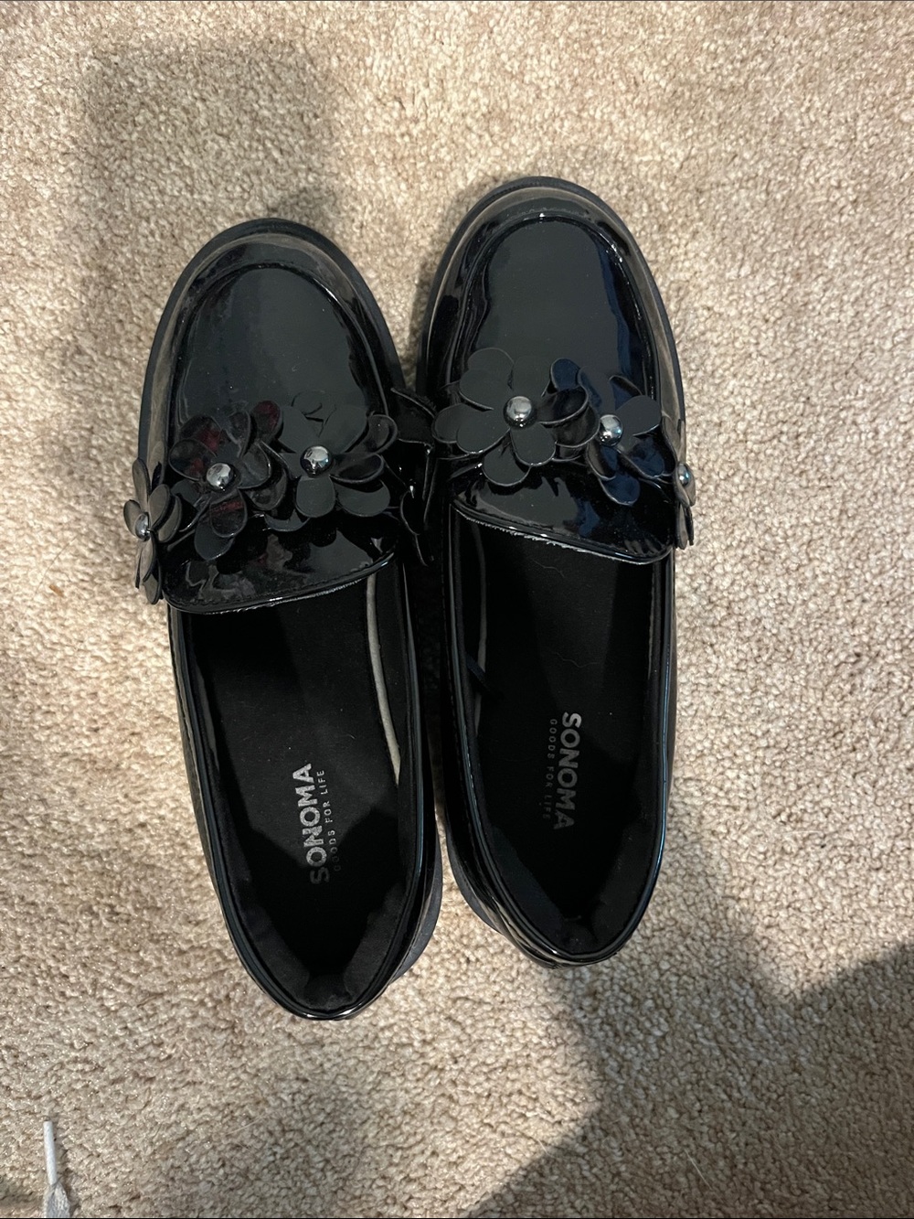 Kids Black Patent Floral Loafers